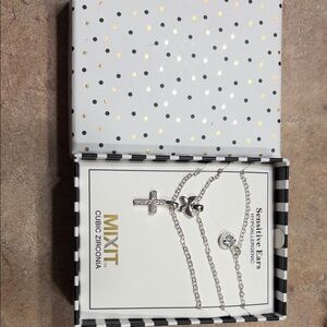 Mixit Silver Cross and Circle Pendant Necklace Set